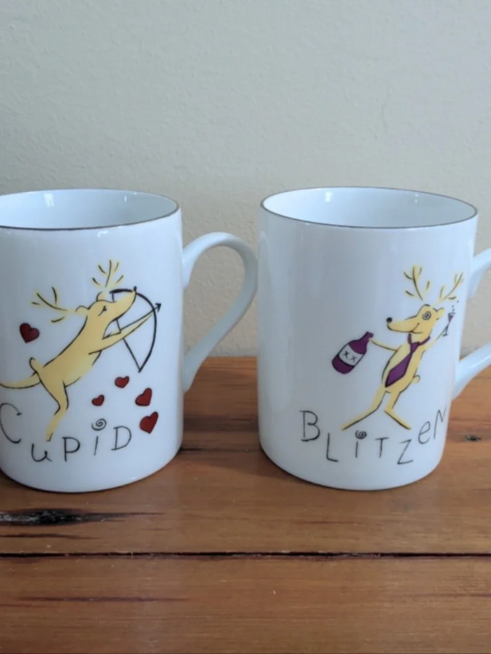 Pottery Barn Porcelain Reindeer Mugs Retired Set